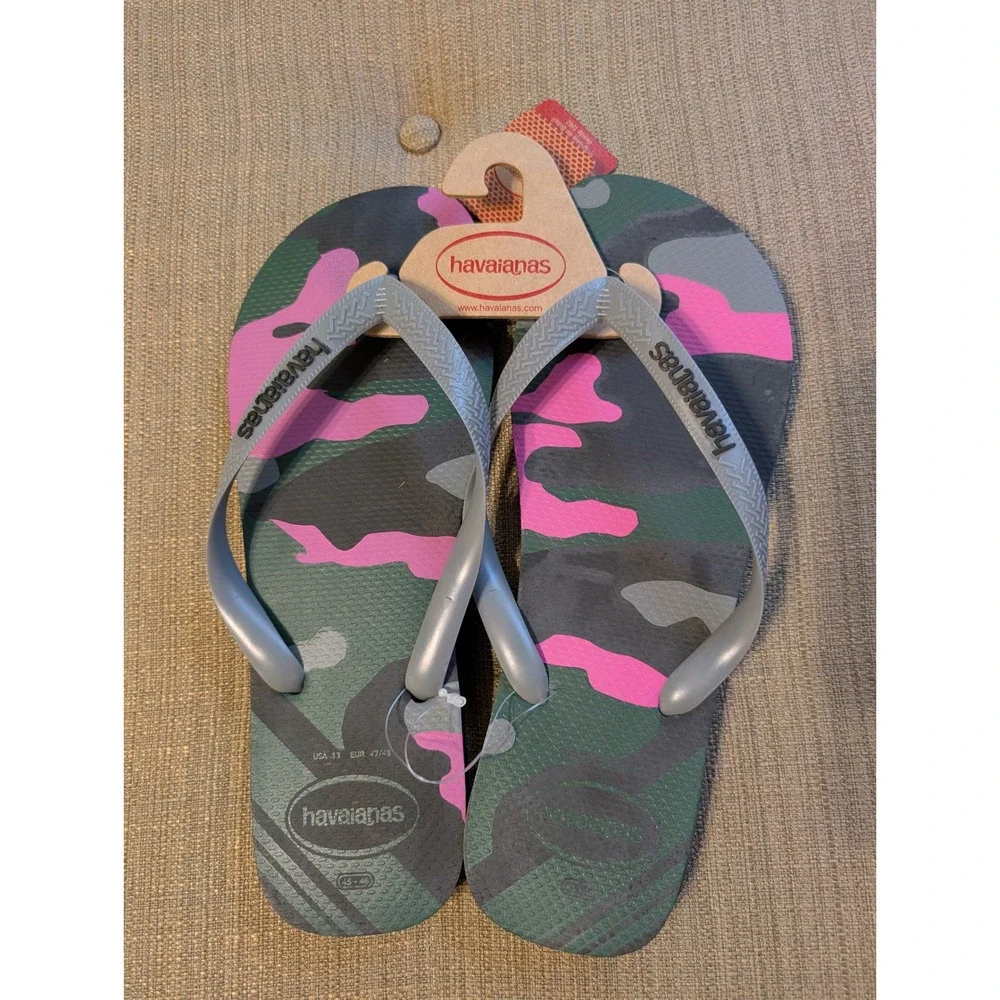 NEW Havaianas Top Camo Mens Size 13 Flip Flops Green Pink Grey Sandals